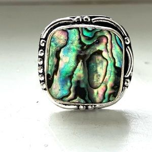 Natural Abalone Shell Square Ring 925 Sterling Silver plated 10